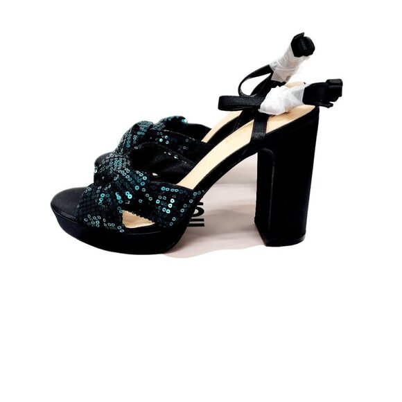 Amoji Womens Sequin Bow High Heel Sandals Black/Green Size 38 /US 8 - Picture 3 of 16